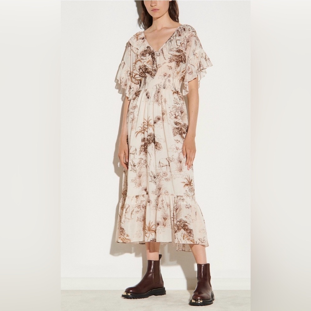 NWT - Sandro Cream and Brown Floral Maxi Dress